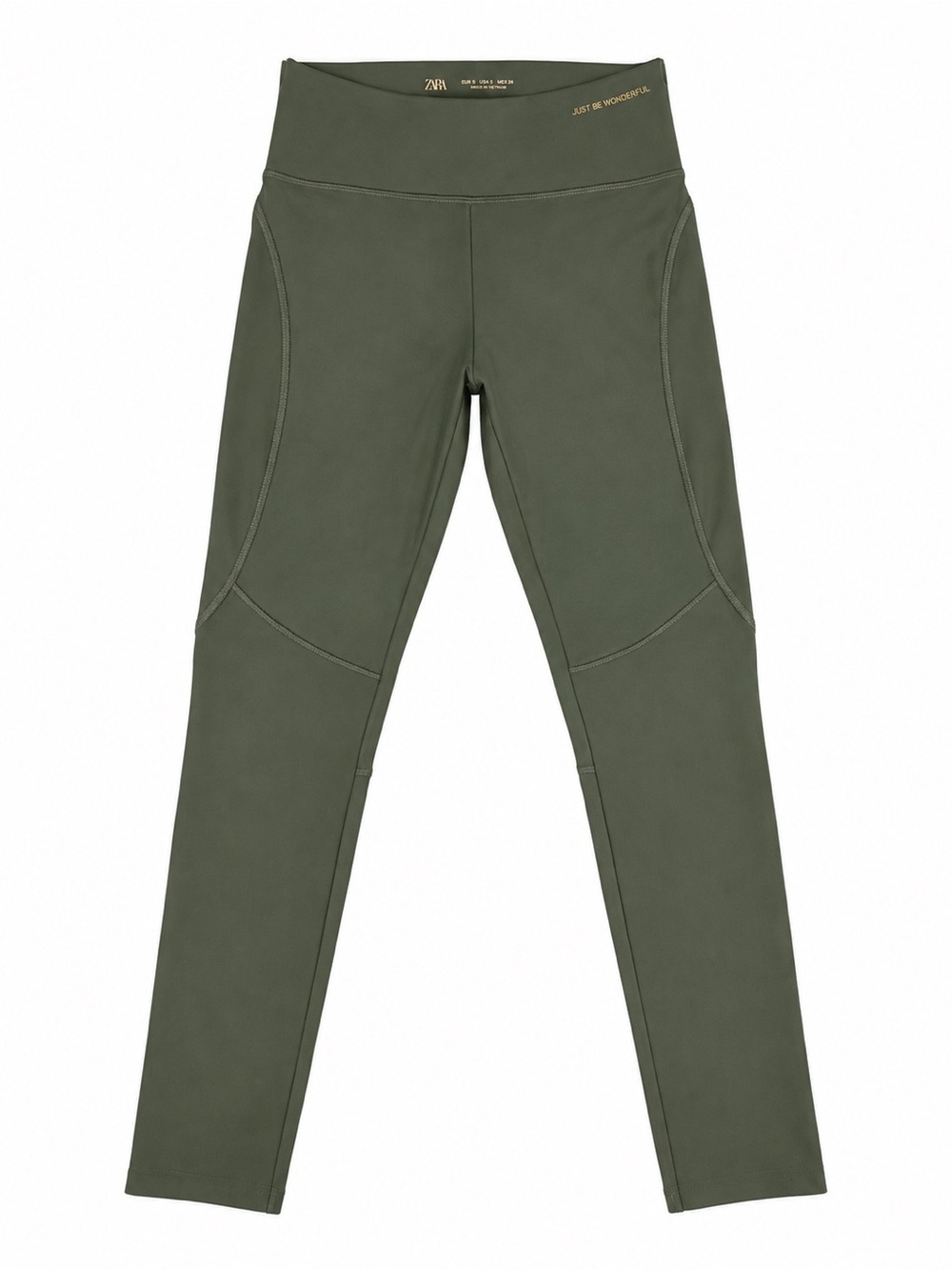 Zara Kids Olive Active Leggings with Seamed Panels